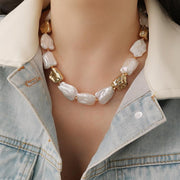 metal square baroque pearl necklace