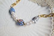 Blue glass opal pearl necklace