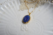 Blue glass opal pearl necklace