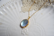 Blue glass opal pearl necklace