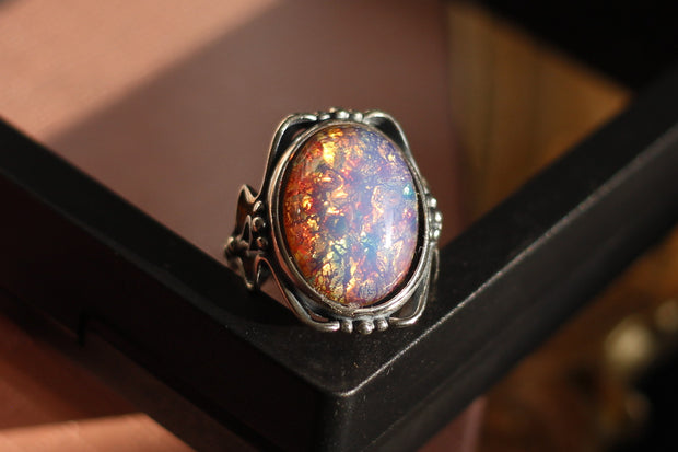 Retro Opal Murano Old Glass Vintage Adjustable Rings