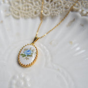 Blue glass opal pearl necklace