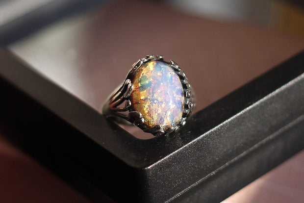 Retro Opal Murano Old Glass Vintage Adjustable Rings