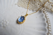 Blue glass opal pearl necklace