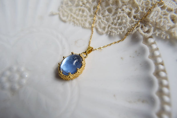 Blue glass opal pearl necklace