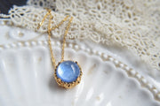 Blue glass opal pearl necklace