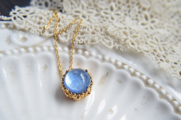 Blue glass opal pearl necklace