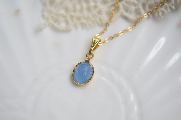 Blue glass opal pearl necklace