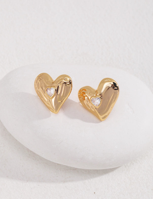 Sterling Silver Heart Zircon Earrings