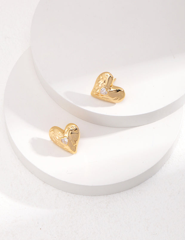 Sterling Silver Heart Zircon Earrings