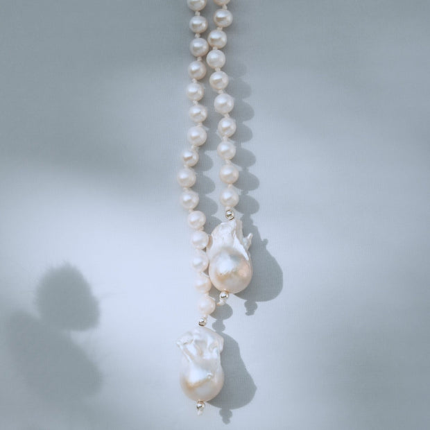 Silver Perle Long Pearl Necklace