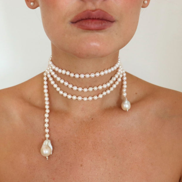 Silver Perle Long Pearl Necklace